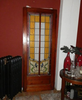 Antieke Jugendstil glas in lood deur